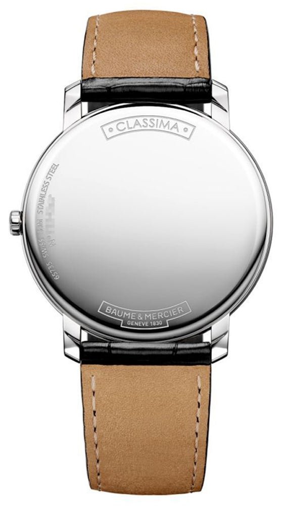 Baume & Mercier Classima Stainless Steel Black Dial Black Leather Strap Date Quartz Mens Watch MOA10127