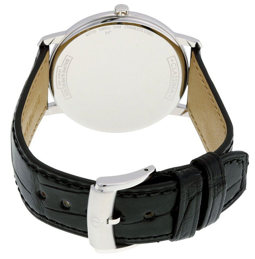 Baume & Mercier Classima Stainless Steel Black Dial Black Leather Strap Date Quartz Mens Watch MOA10127