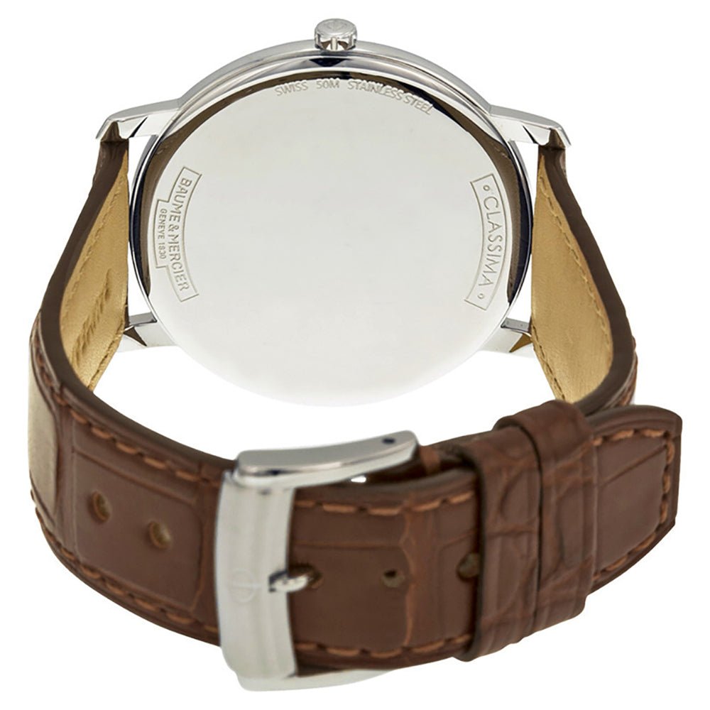 Baume & Mercier Classima Stainless Steel Silver Dial Brown Leather Strap Date Quartz Mens Watch M0A10128