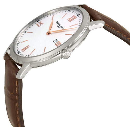 Baume & Mercier Classima Stainless Steel Silver Dial Brown Leather Strap Date Quartz Mens Watch M0A10128