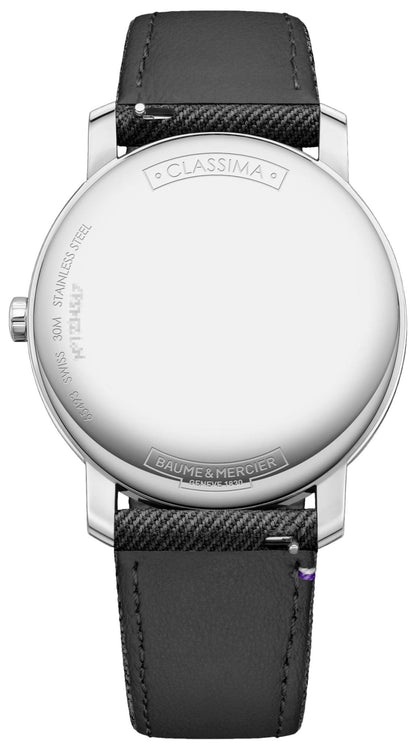 Baume & Mercier Classima Stainless Steel Violet Dial Gray Fabric Interchangeable Black Leather Strap Quartz Mens Watch M0A10706
