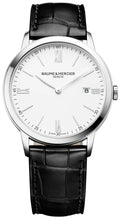 Baume & Mercier Classima Stainless Steel White Dial Black Leather Strap Date Quartz Mens Watch M0A10323