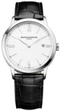Baume & Mercier Classima Stainless Steel White Dial Black Leather Strap Date Quartz Mens Watch M0A10323