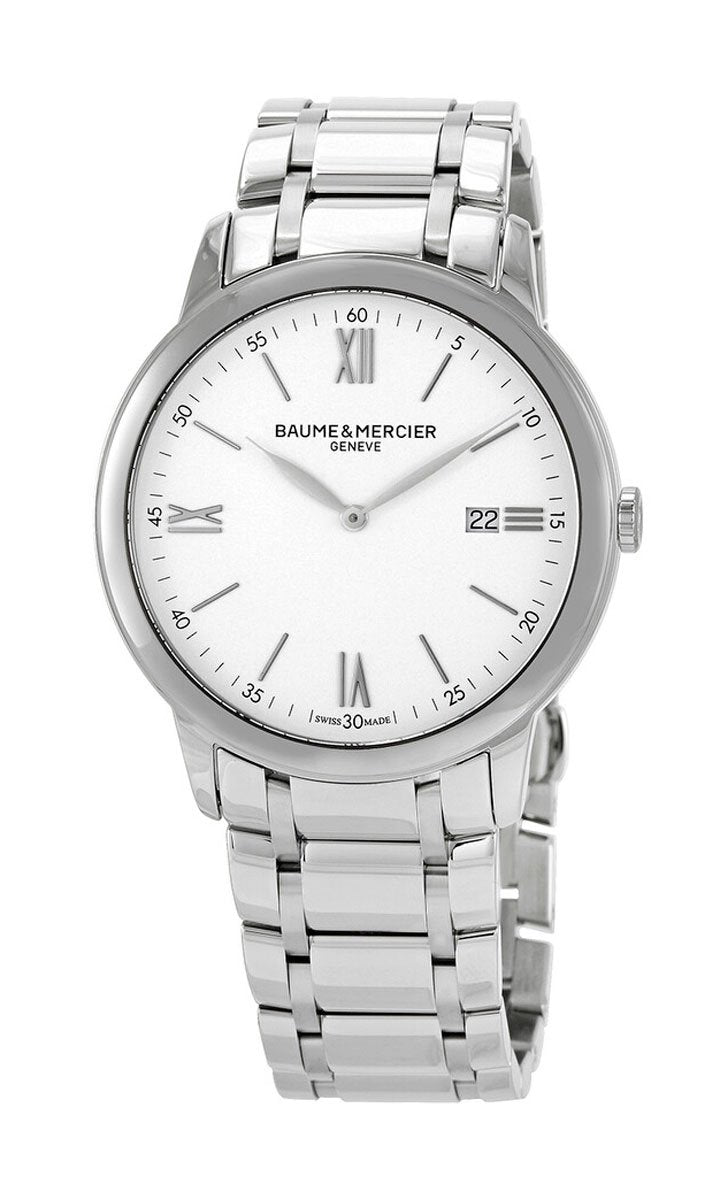 Baume & Mercier Classima Stainless Steel White Dial Date Quartz Mens Watch M0A10526