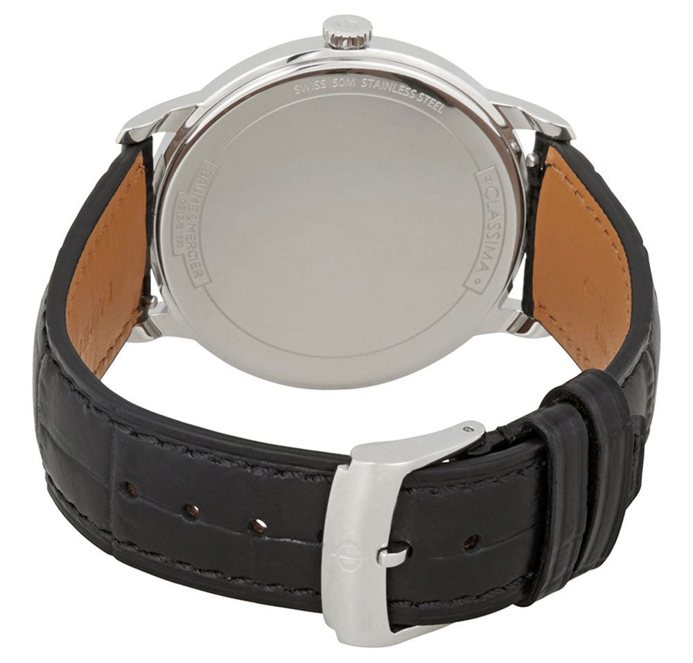 Baume & Mercier Classima White Dial Black Leather Strap Date Quartz Mens Watch M0A10414