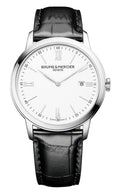 Baume & Mercier Classima White Dial Black Leather Strap Date Quartz Mens Watch M0A10414