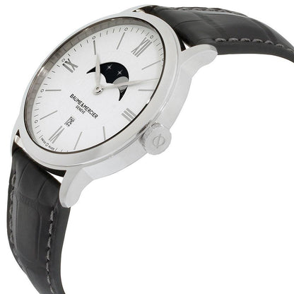 Baume & Mercier Classima White Dial Black Leather Strap Moonphase Date Quartz Mens Watch MOA10219