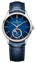 Baume & Mercier Clifton Baumatic Automatic Stainless Steel Blue Dial Blue Leather Strap Moonphase Date Mens Watch M0A10756