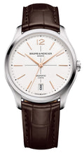 Baume & Mercier Clifton Baumatic Automatic Stainless Steel Silver Dial Brown Leather Strap Date Mens Watch M0A10773