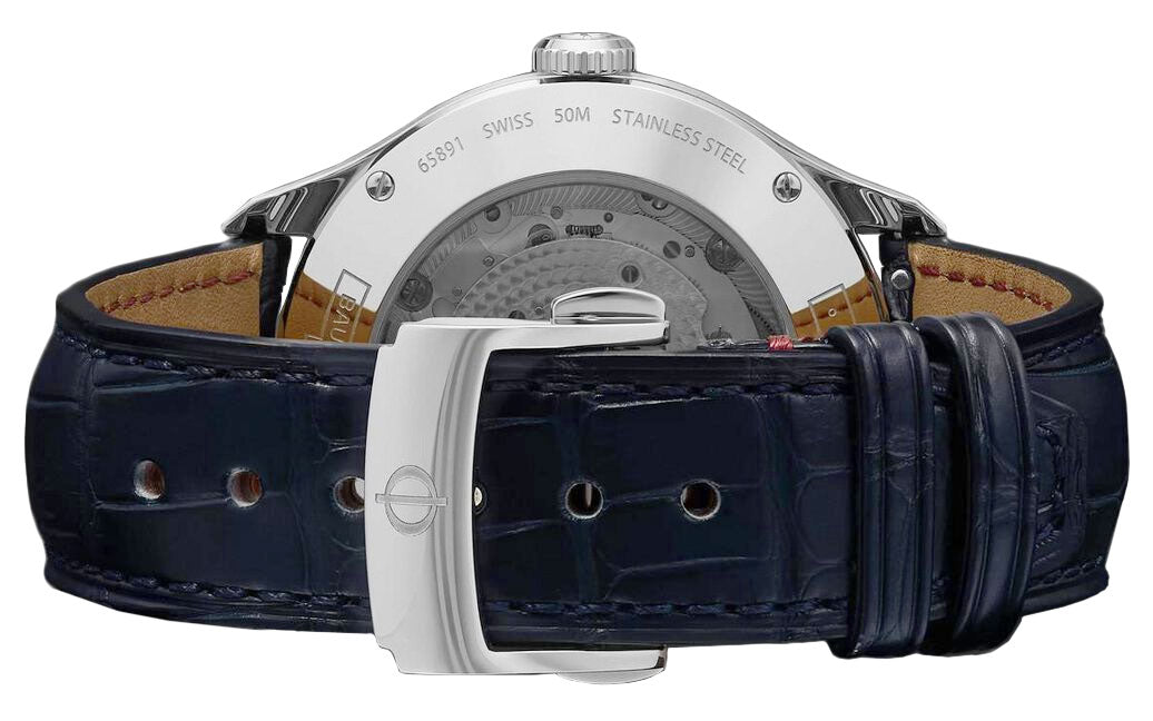 Baume & Mercier Clifton Baumatic Automatic Stainless Steel White Dial Blue Leather Moonphase Date Mens Watch M0A10549