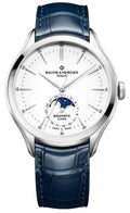 Baume & Mercier Clifton Baumatic Automatic Stainless Steel White Dial Blue Leather Moonphase Date Mens Watch M0A10549