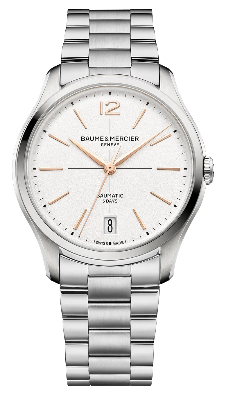 Baume & Mercier Clifton Baumatic Automatic Stainless Steel White Dial Date Mens Watch M0A10793