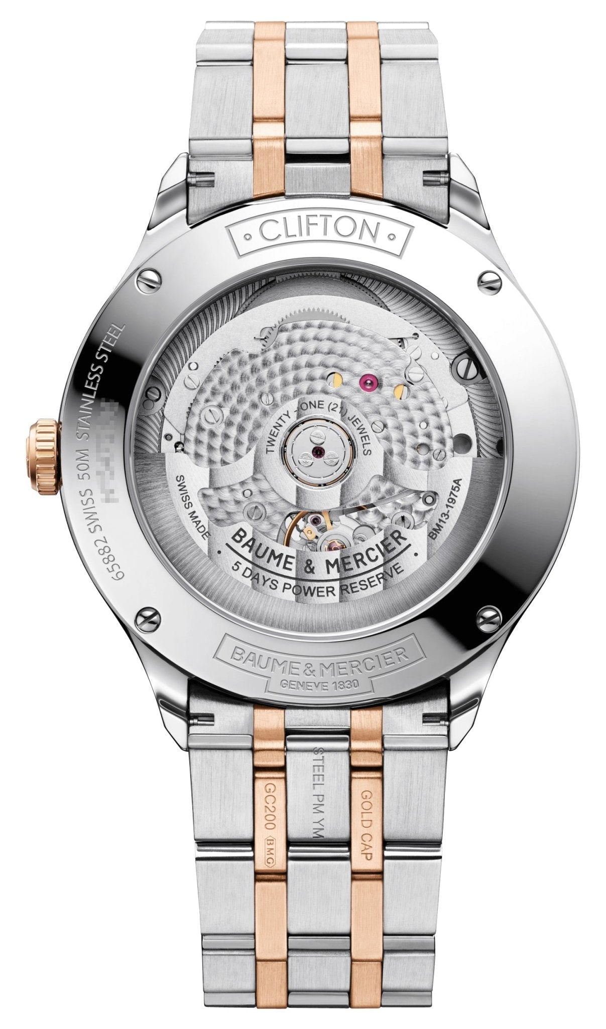 Baume & Mercier Clifton Baumatic COSC Automatic 18K Rose Gold & Steel White Dial Date Mens Watch M0A10458
