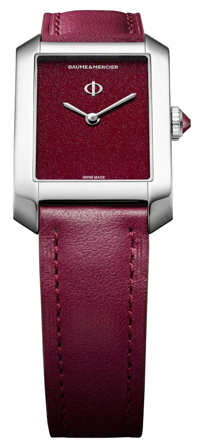 Baume & Mercier Hampton Stainless Steel Burgundy Dial Burgundy Leather Strap Quartz Womens Watch M0A10673