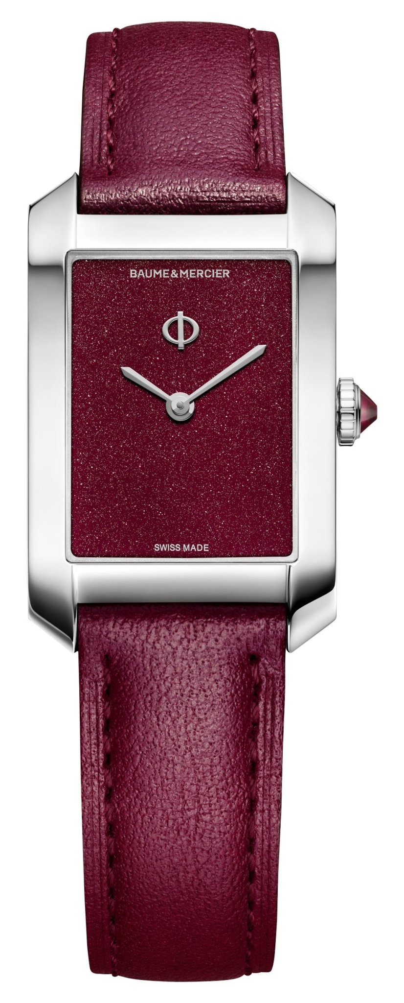 Baume & Mercier Hampton Stainless Steel Burgundy Dial Burgundy Leather Strap Quartz Womens Watch M0A10673