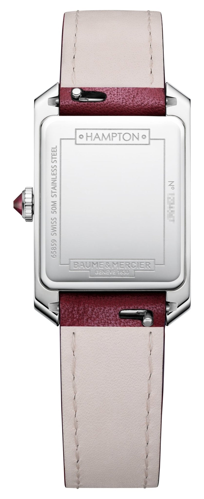 Baume & Mercier Hampton Stainless Steel Burgundy Dial Burgundy Leather Strap Quartz Womens Watch M0A10673