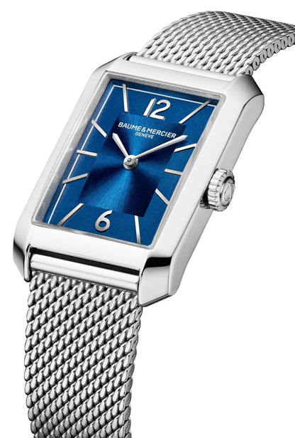 Baume & Mercier Hampton Stainless Steel Mesh Blue Dial Quartz Mens Watch M0A10671