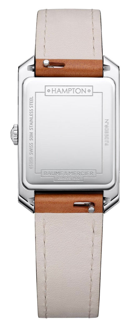 Baume & Mercier Hampton Stainless Steel Silver Dial Brown Leather Strap Quartz Womens Watch M0A10472