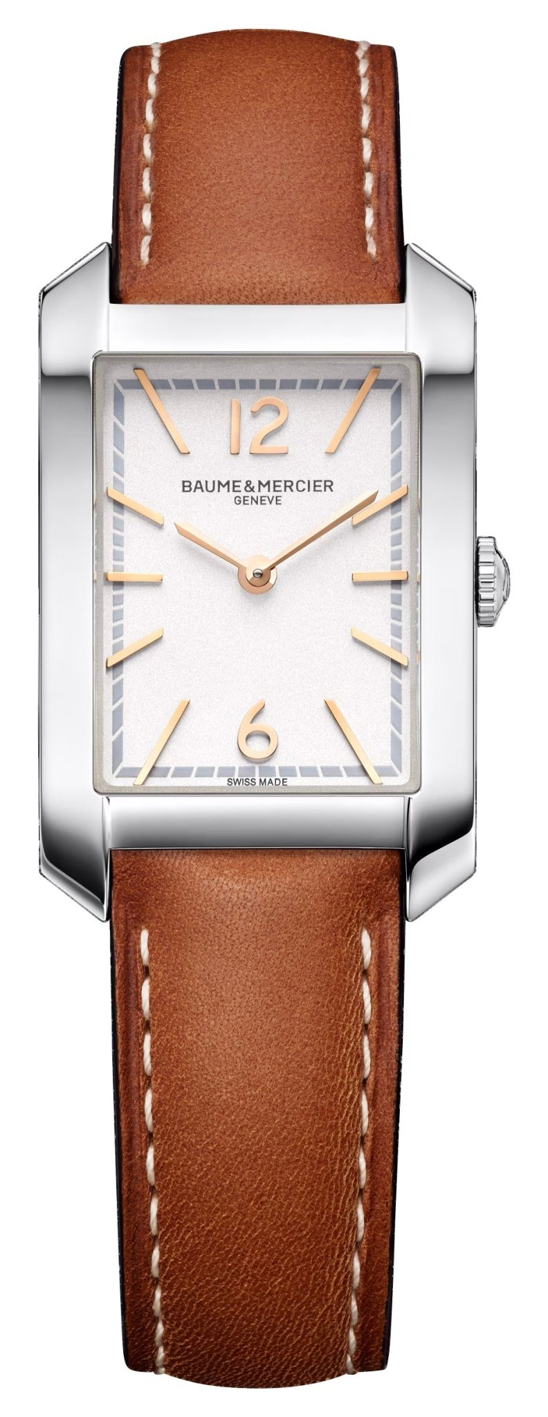Baume & Mercier Hampton Stainless Steel Silver Dial Brown Leather Strap Quartz Womens Watch M0A10472