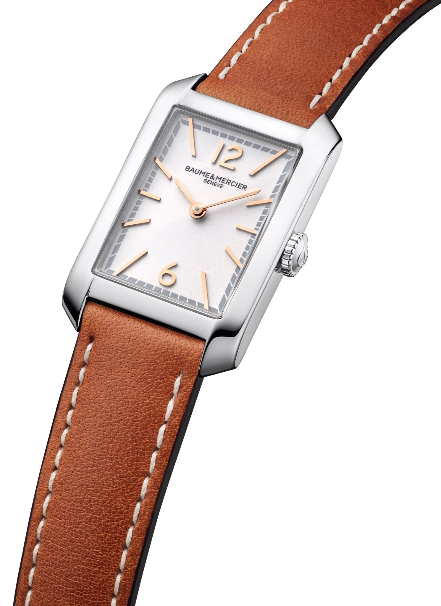 Baume & Mercier Hampton Stainless Steel Silver Dial Brown Leather Strap Quartz Womens Watch M0A10472