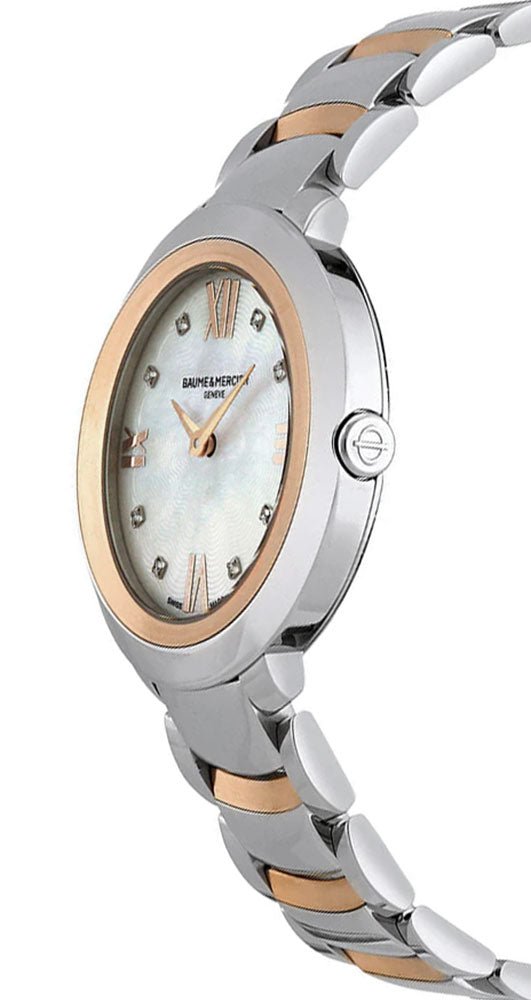 Baume & Mercier Promesse Stainless Steel & 18K Rose Gold Mother-Of-Pearl Dial Diamonds Quartz Womens Watch M0A10252