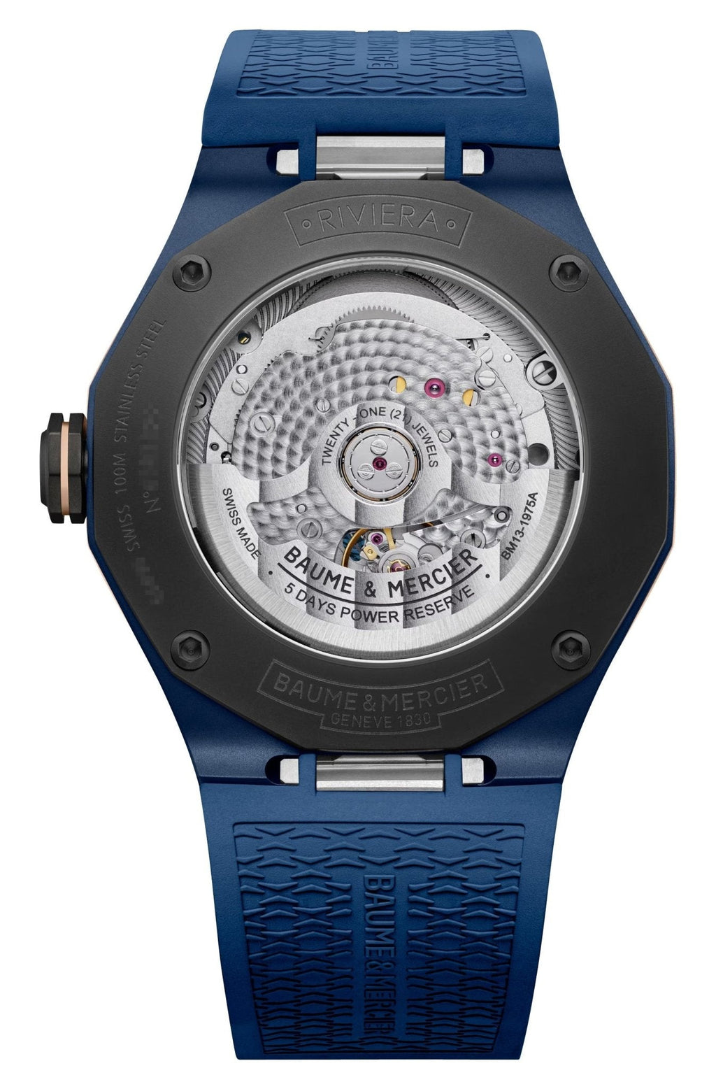 Baume & Mercier Riviera Automatic Blue PVD & Titanium Blue Dial Blue Rubber Strap Date Mens Watch M0A10769