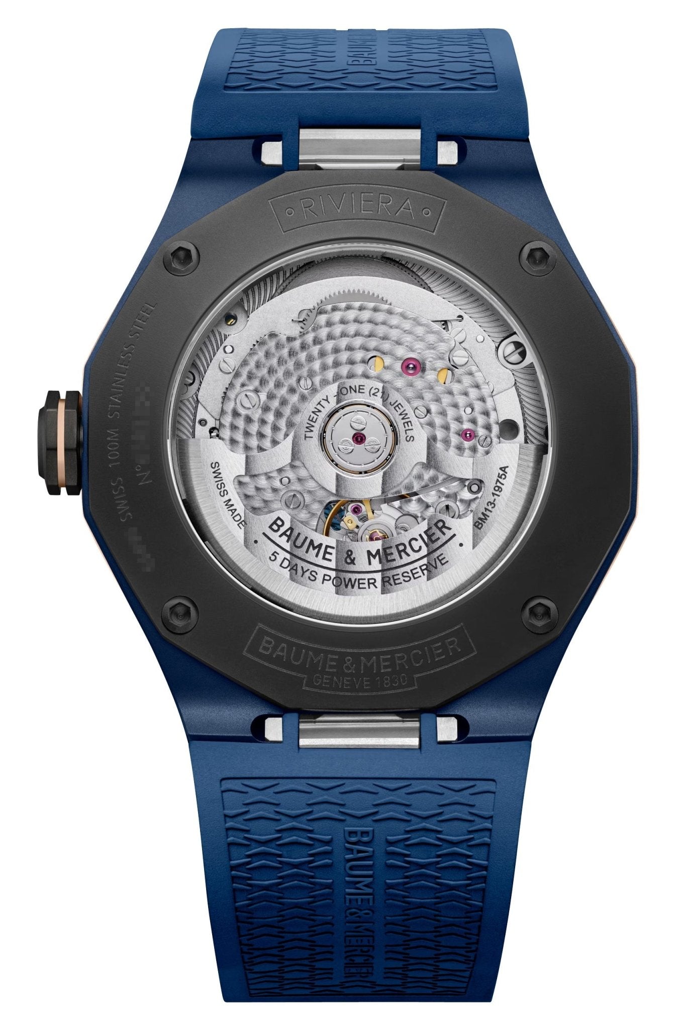 Baume & Mercier Riviera Automatic Blue PVD & Titanium Blue Dial Blue Rubber Strap Date Mens Watch M0A10769