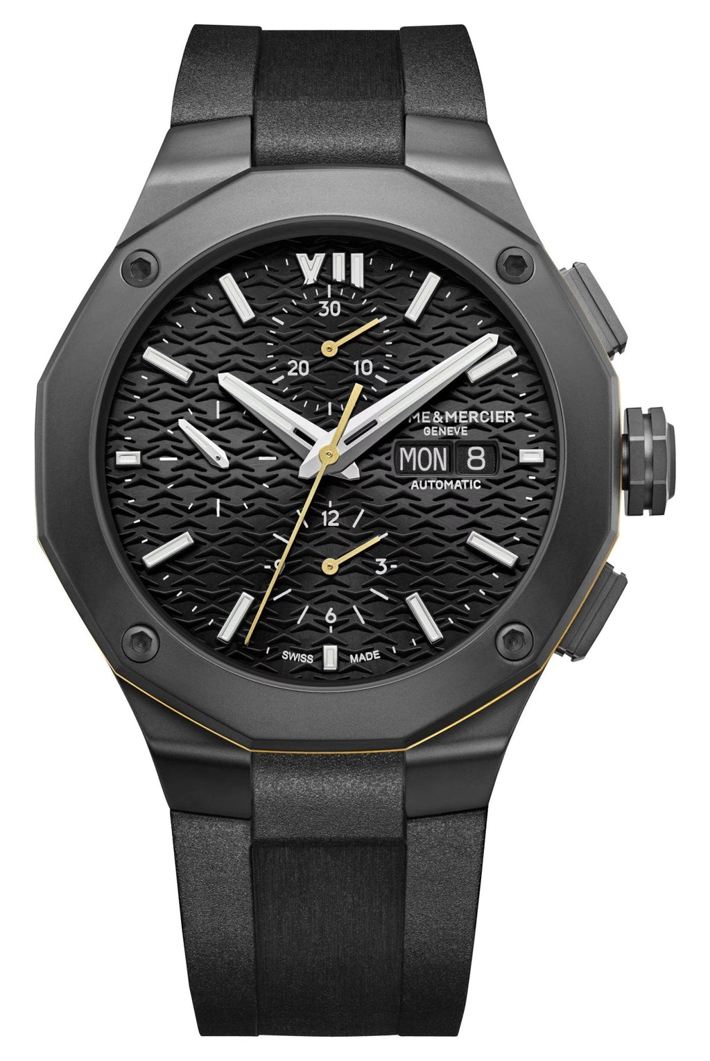 Baume & Mercier Riviera Automatic Chronograph Black ADLC Black Dial Black Rubber Strap Day/Date Mens Watch M0A10625