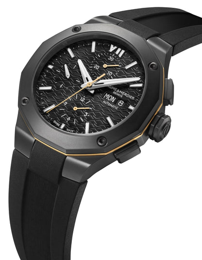 Baume & Mercier Riviera Automatic Chronograph Black ADLC Black Dial Black Rubber Strap Day/Date Mens Watch M0A10625