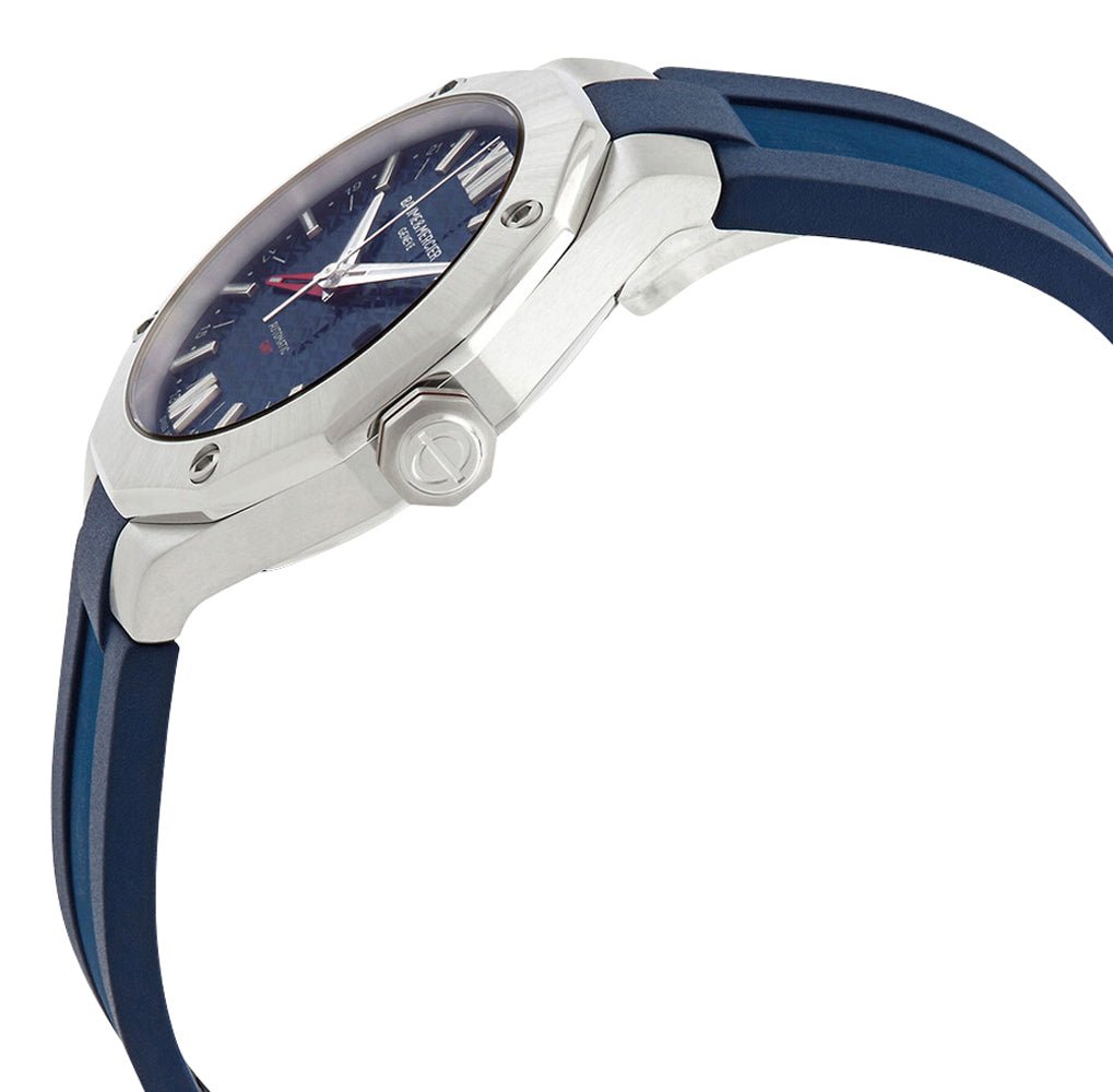 Baume & Mercier Riviera Automatic GMT Stainless Steel Blue Dial Blue Rubber Strap Date Mens Watch MOA10659