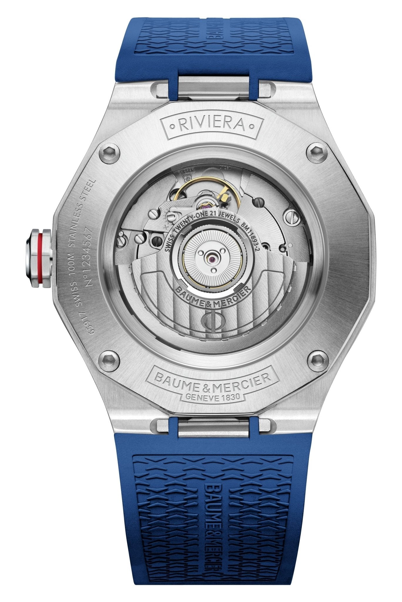 Baume & Mercier Riviera Automatic GMT Stainless Steel Blue Dial Blue Rubber Strap Date Mens Watch MOA10659