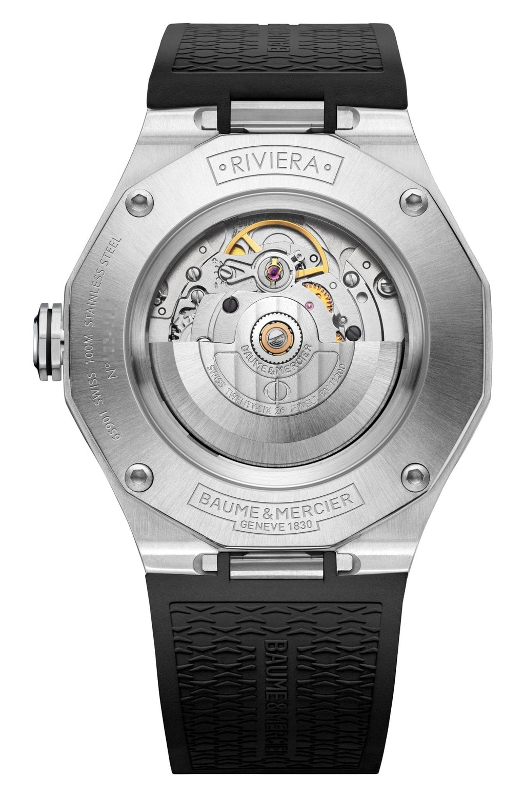 Baume & Mercier Riviera Automatic Stainless Steel & Black ADLC Blue Dial Black Rubber Strap Date Mens Watch M0A10768