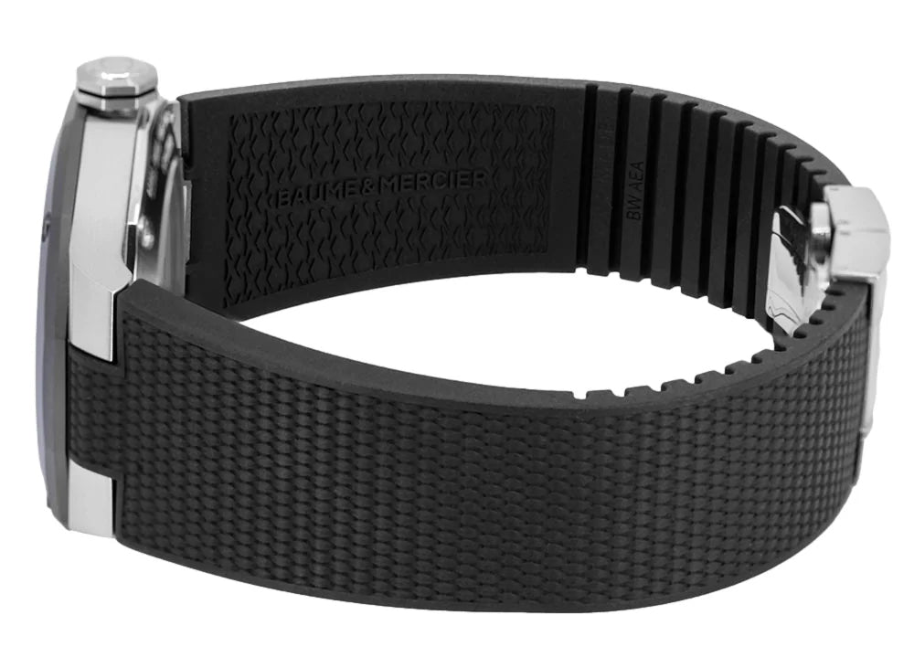Baume & Mercier Riviera Automatic Stainless Steel & Black ADLC Blue Dial Black Rubber Strap Date Mens Watch M0A10768