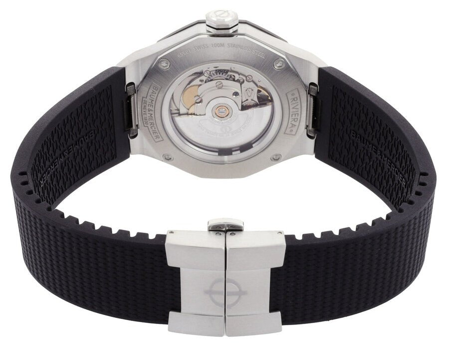 Baume & Mercier Riviera Automatic Stainless Steel & Black ADLC Green Dial Black Rubber Strap Date Mens Watch M0A10763