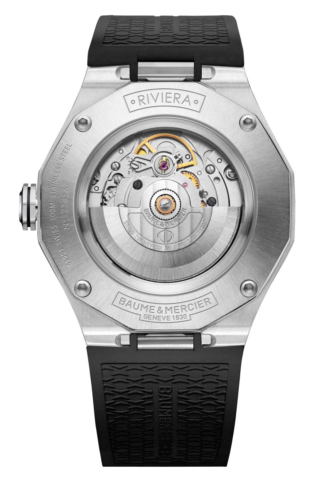 Baume & Mercier Riviera Automatic Stainless Steel & Black ADLC Green Dial Black Rubber Strap Date Mens Watch M0A10763
