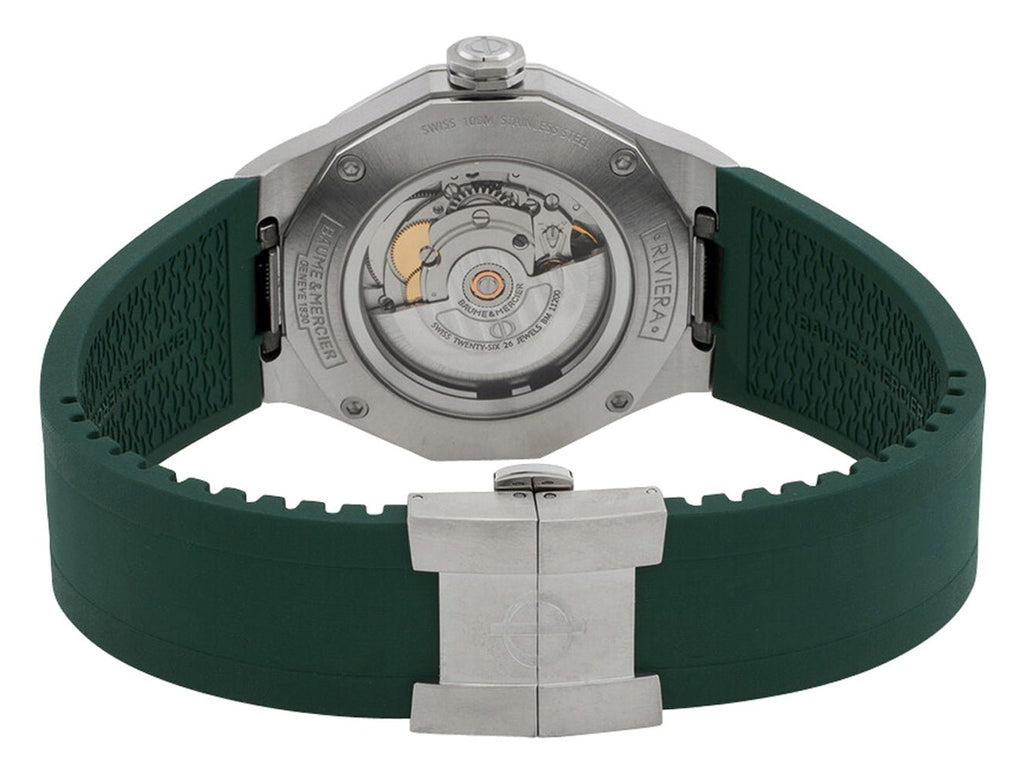 Baume & Mercier Riviera Automatic Stainless Steel Green Dial Green Rubber Strap Date Mens Watch M0A10618