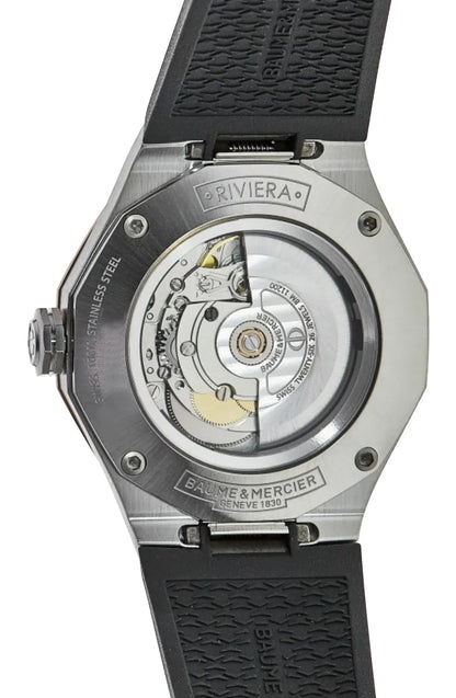Baume & Mercier Riviera Automatic Stainless Steel & Titanium Gray Dial Gray Rubber Strap Date Mens Watch M0A10660