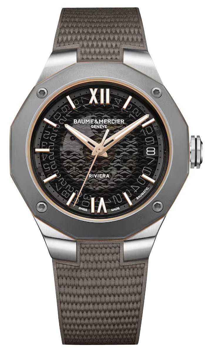 Baume & Mercier Riviera Automatic Stainless Steel & Titanium Gray Dial Gray Rubber Strap Date Unisex Watch M0A10720