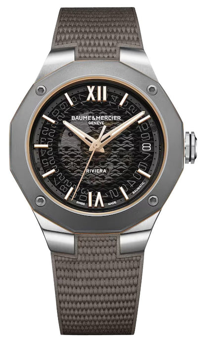 Baume & Mercier Riviera Automatic Stainless Steel & Titanium Gray Dial Gray Rubber Strap Date Unisex Watch M0A10720