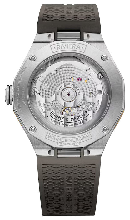 Baume & Mercier Riviera Automatic Stainless Steel & Titanium Gray Dial Gray Rubber Strap Date Unisex Watch M0A10720
