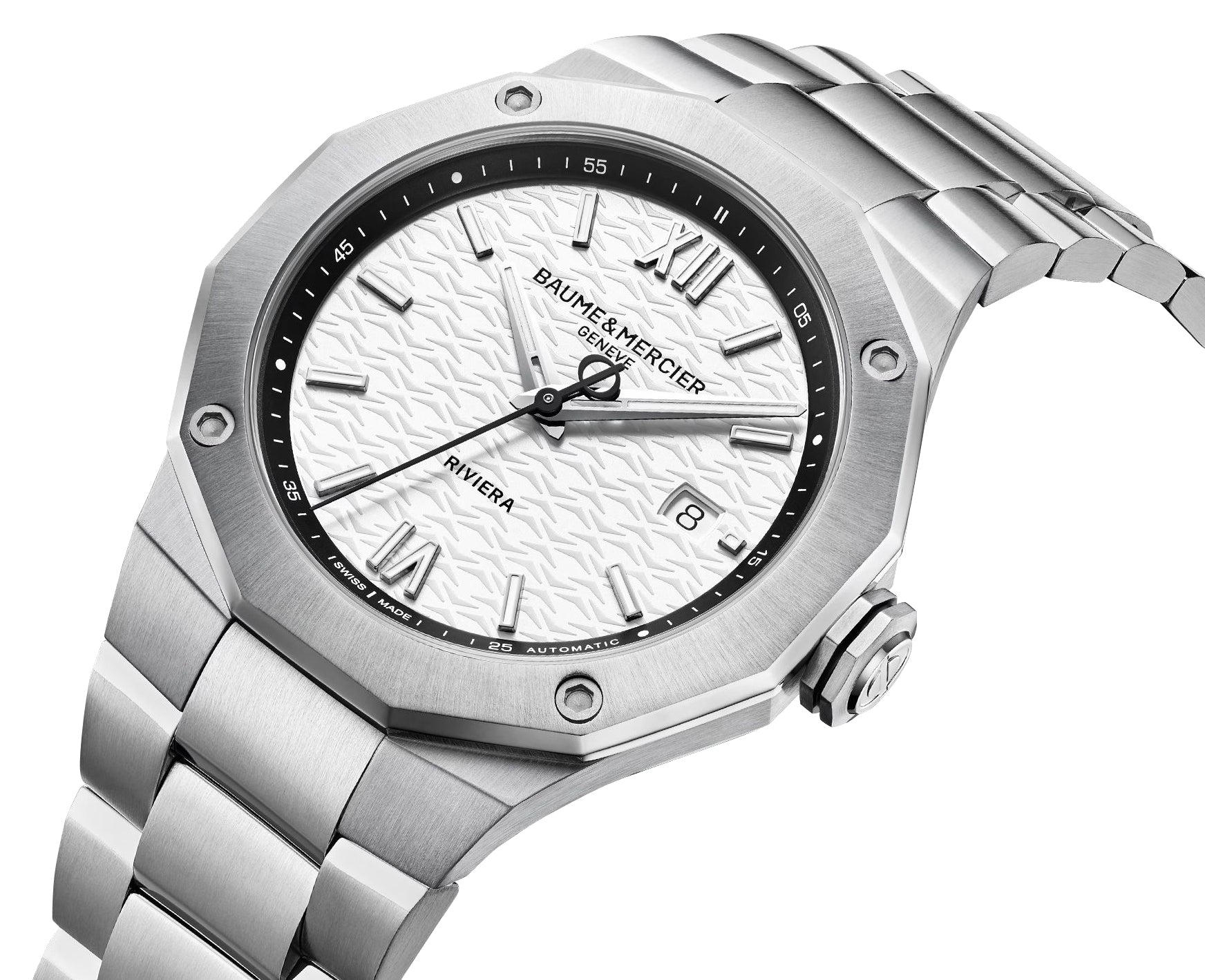 Baume & Mercier Riviera Automatic Stainless Steel White Dial Date Mens Watch M0A10829