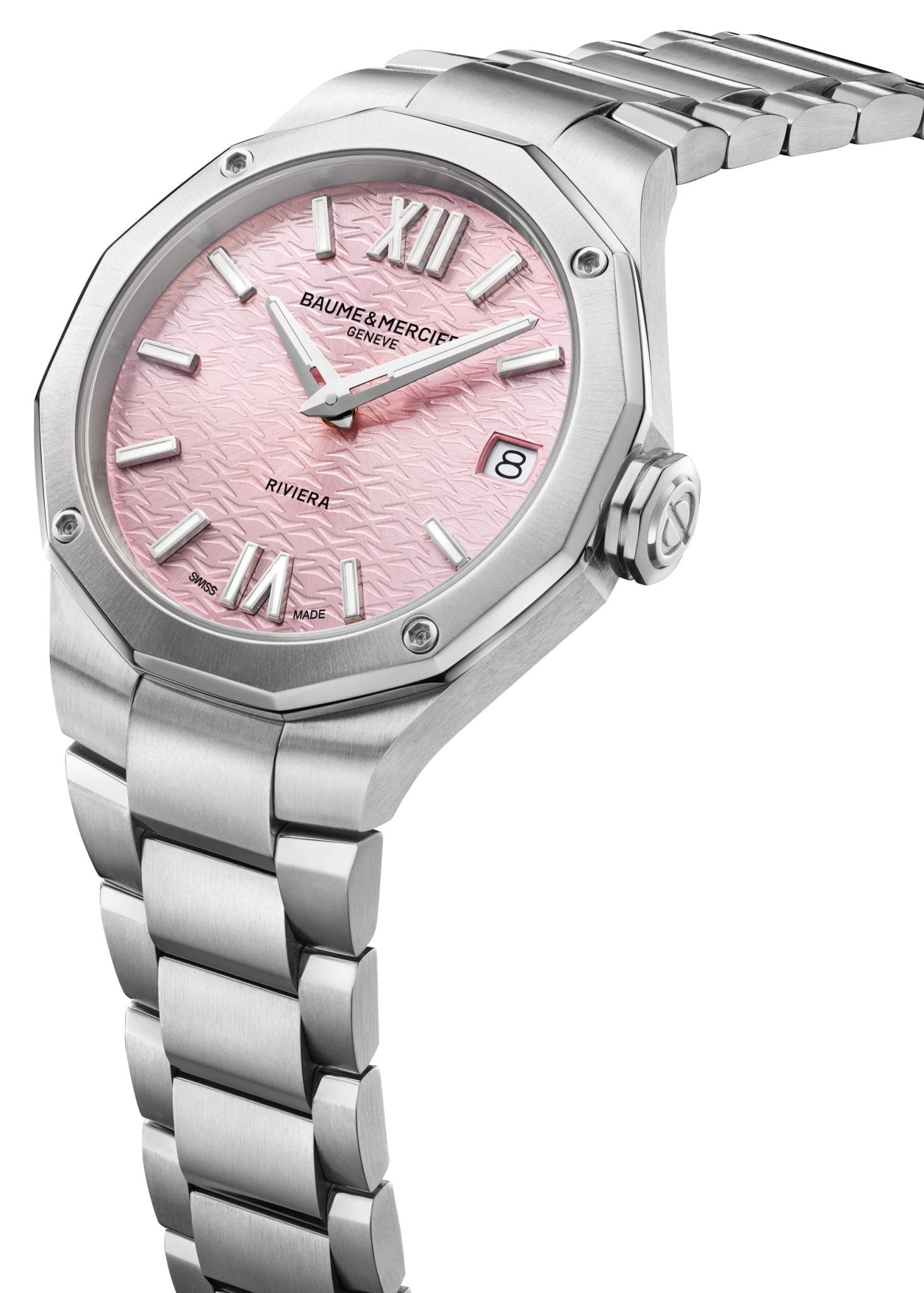 Baume & Mercier Riviera Stainless Steel Pink Dial Date Quartz Womens Watch M0A10812