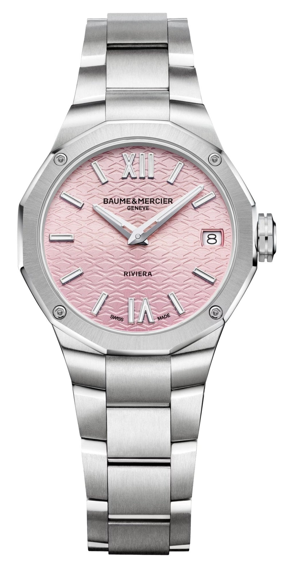 Baume & Mercier Riviera Stainless Steel Pink Dial Date Quartz Womens Watch M0A10812
