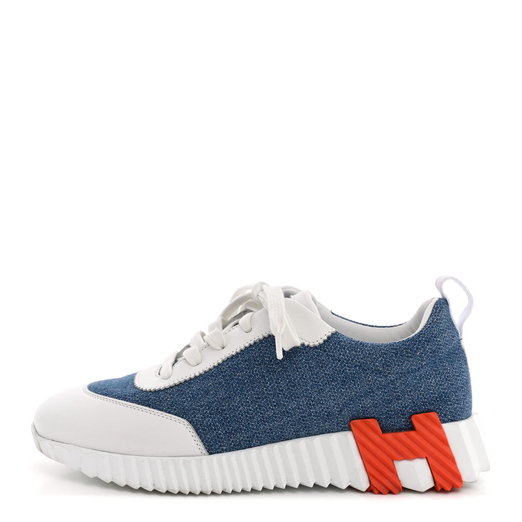 Denim Suede Goatskin Bouncing Sneakers 37.5 Bleu Clair White