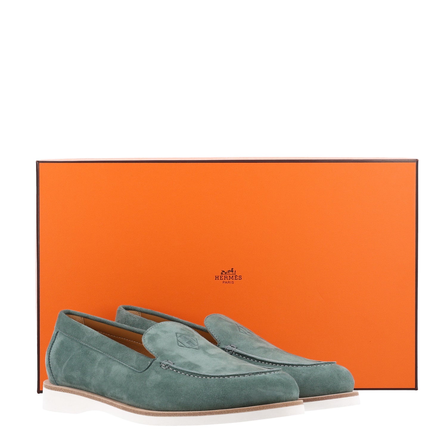 Suede Calfskin Womens Low Loafers 38 Vert Cedre