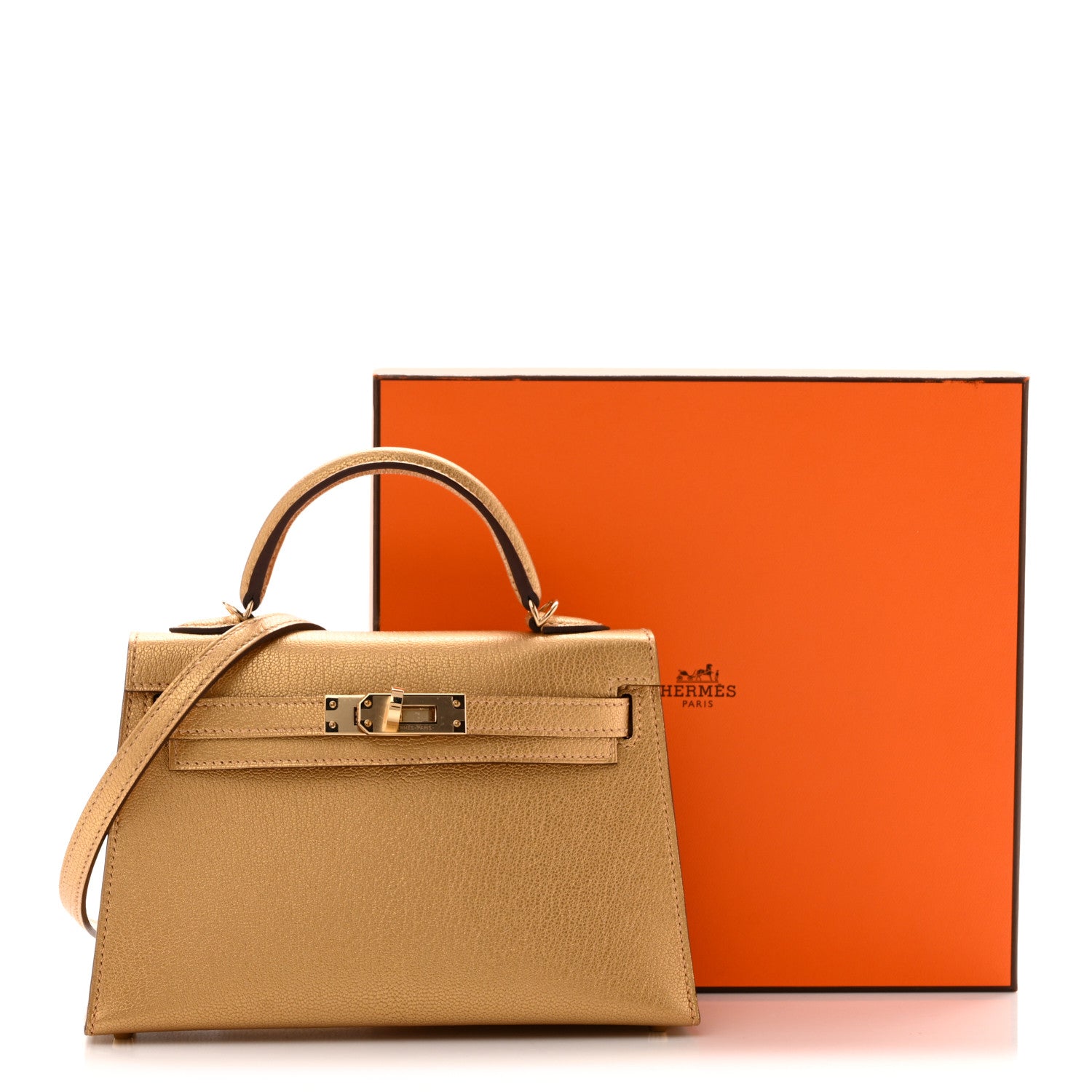 Metallic Chevre Chamkilight Mini Kelly Sellier 20 Dore