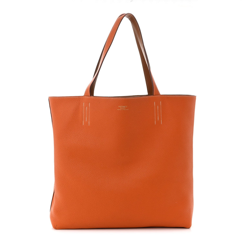 Taurillon Clemence Double Sens 45 Reversible Tote Orange Gold