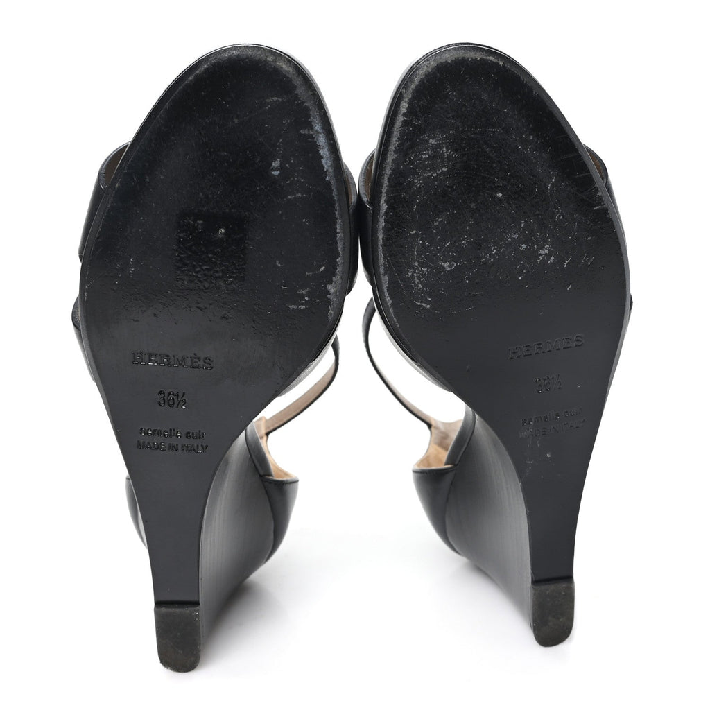Calfskin Legend Wedge Sandals 36.5 Black