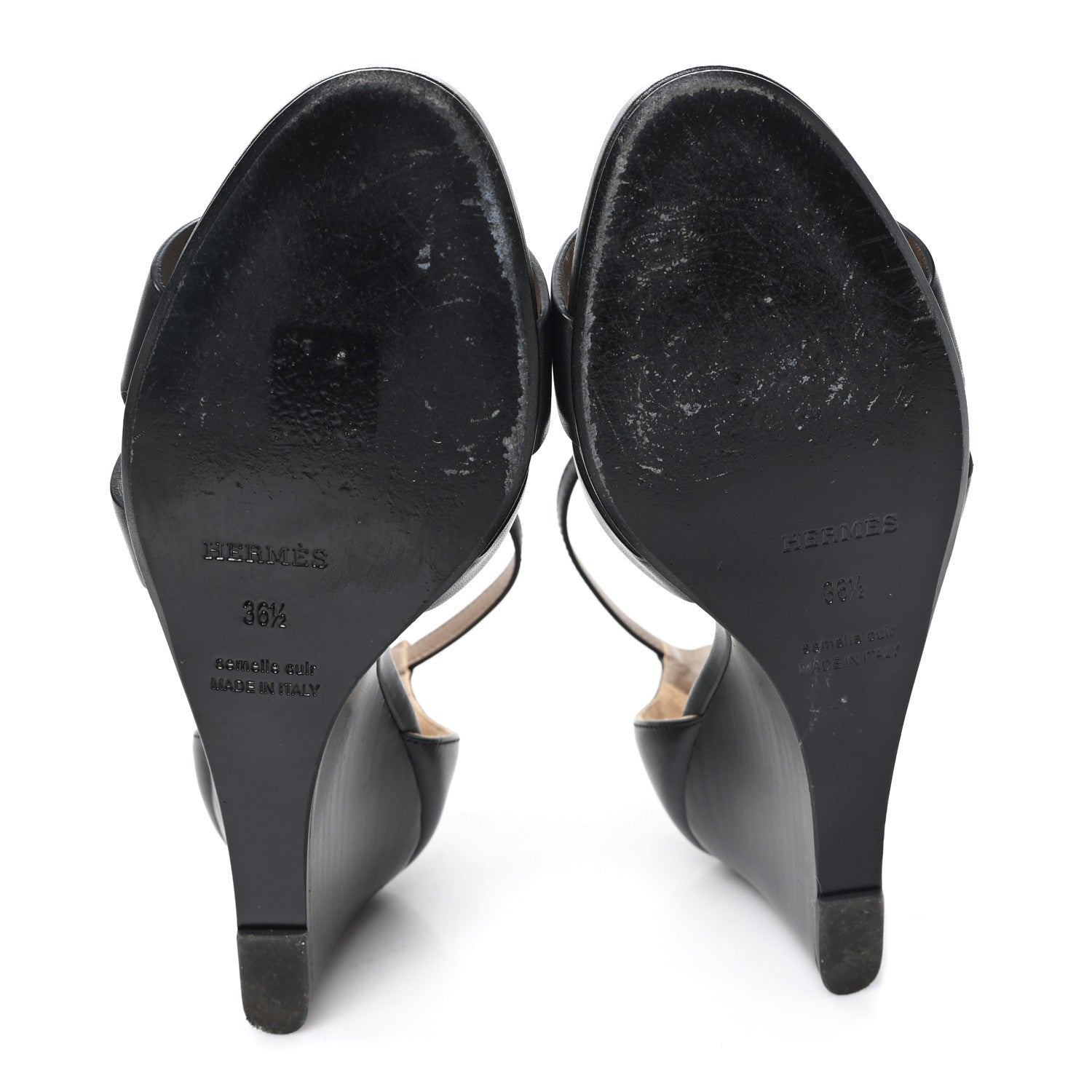Calfskin Legend Wedge Sandals 36.5 Black
