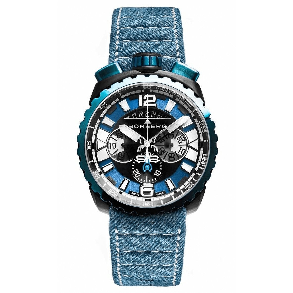 Bomberg Men's Chronograph Watch BOLT-68 Black PVD Blue
